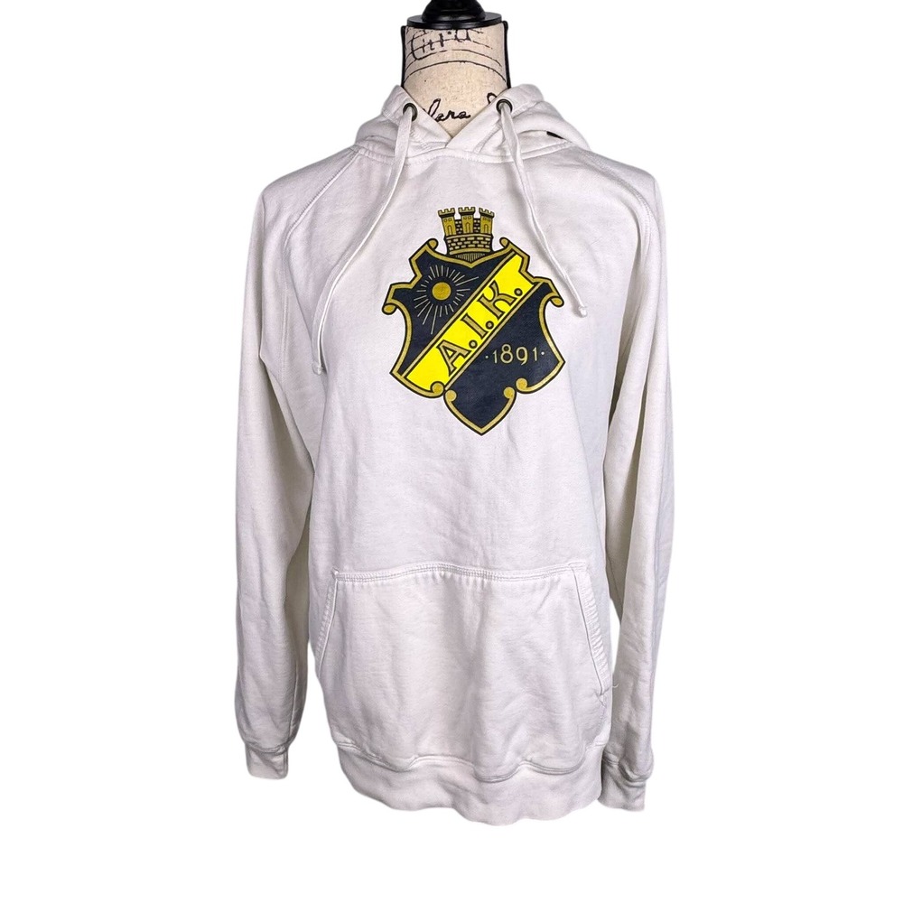 AIK Solna Hoodie White Cotton Blend Fleece Sweatshirt Mens Large Football Club